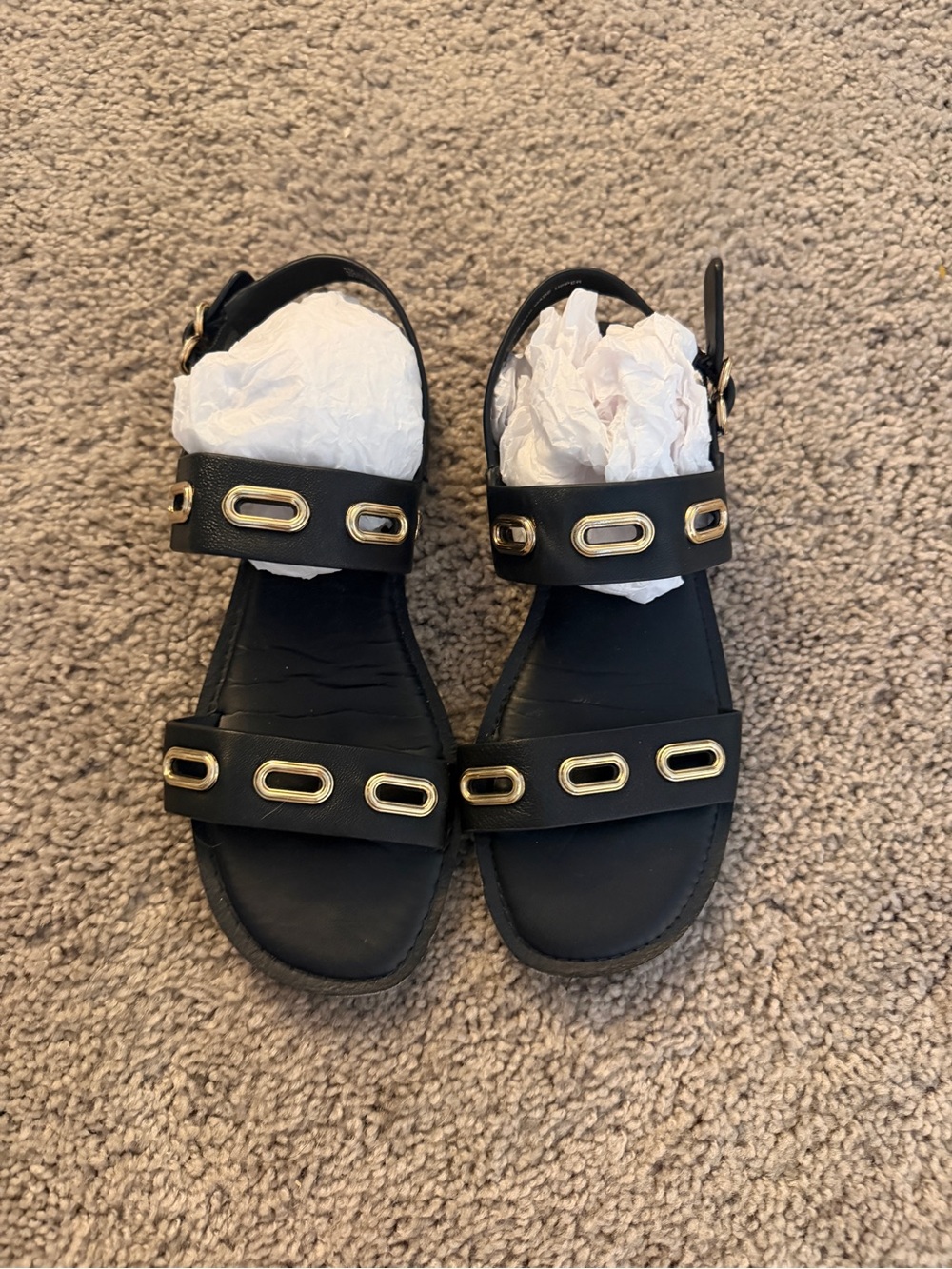 Splendid Loma Black Gold Oval Eyelet Strappy Sandals